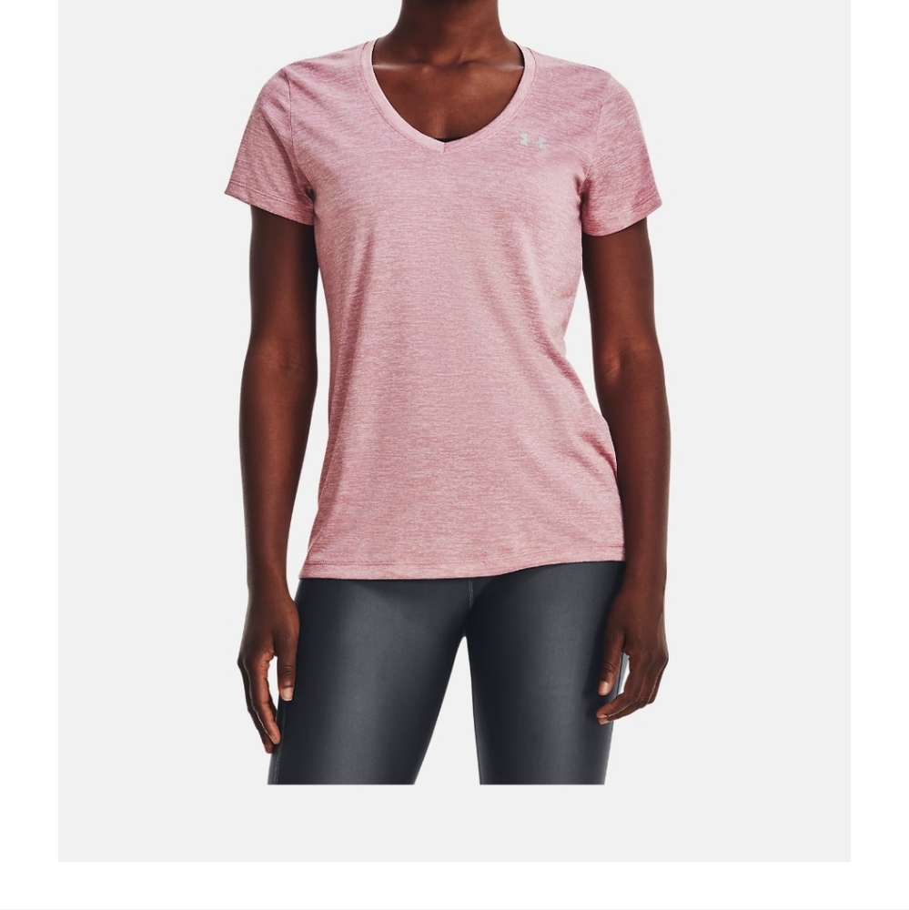 UNDER ARMOUR Tech Short Sleeve Vneck - Twist Tee Pink Elixir-White (700), XL